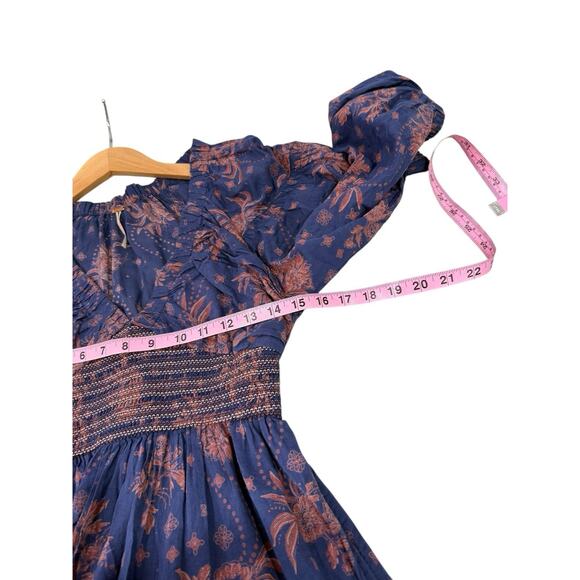Free People Golden Hour Maxi Dress Boho Floral Size XS Flowy Gown Navy Combo - Picture 7 of 9